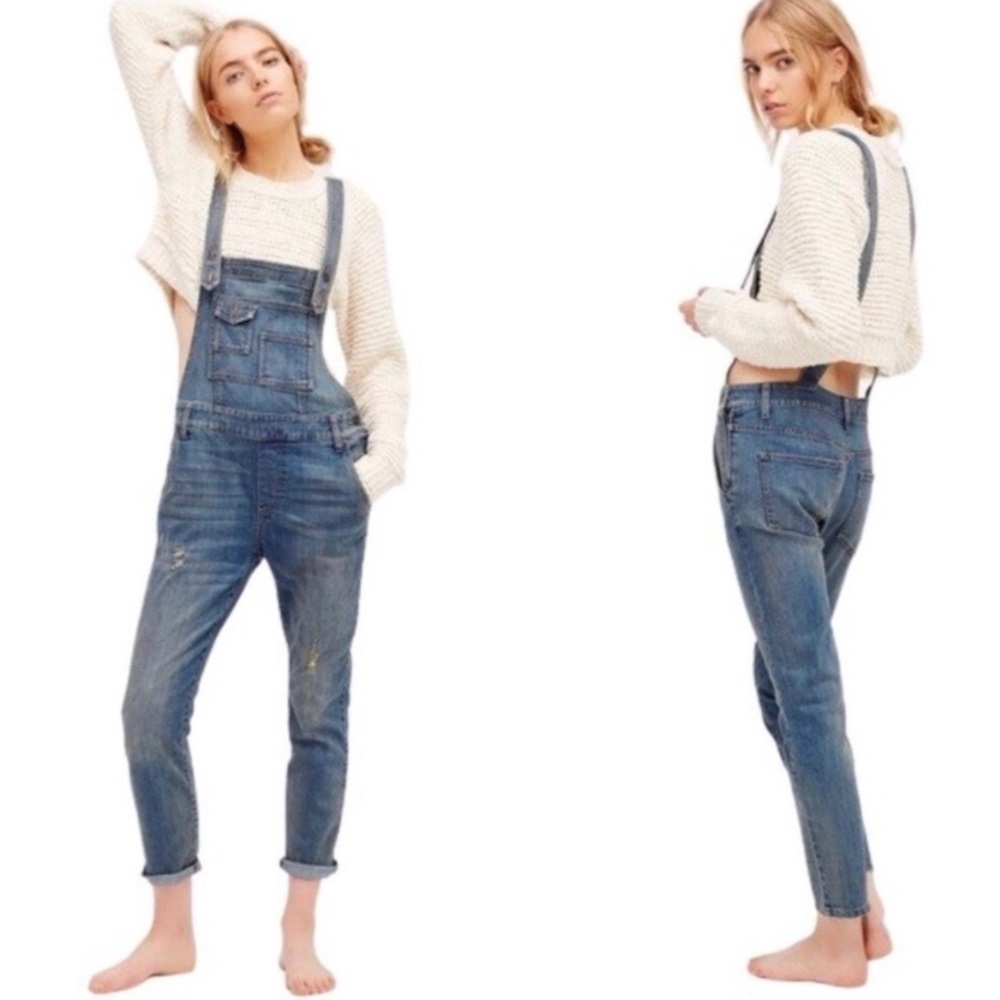 ❤️… Free People Denim Skinny Overalls